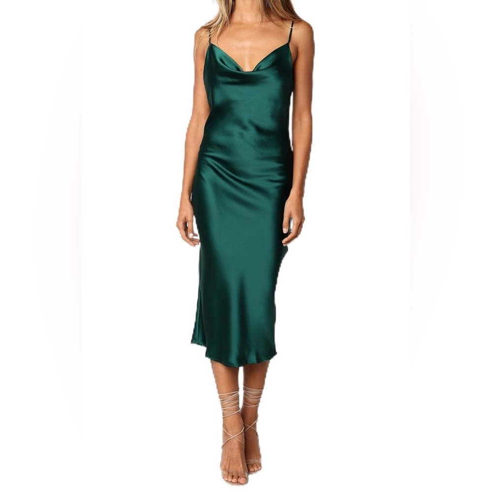 Petal & Pup Emerald Green Satin Dress